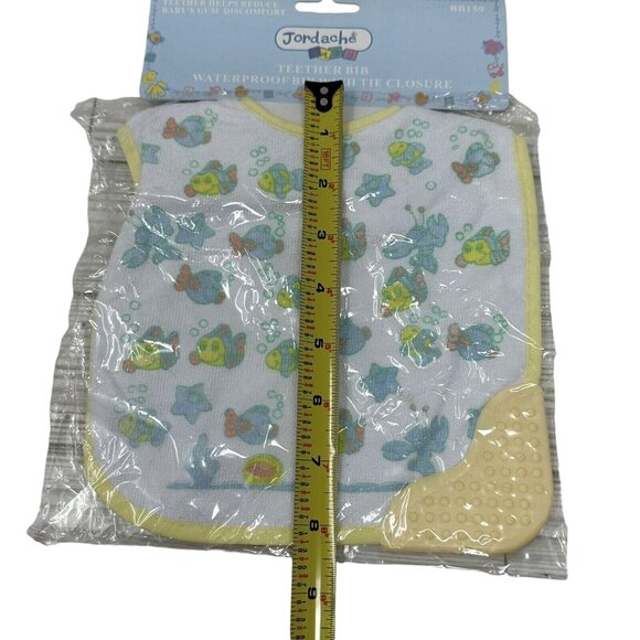 Vintage Jordache Baby Terry Cloth Teether Bib Fish Print Yellow Trim BB159 - Picture 11 of 11